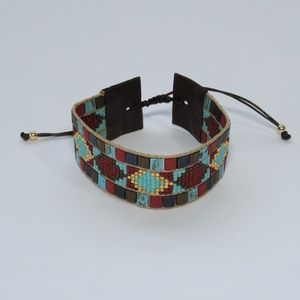 Miyuki Beads Leather Bracelet - Adjustable strap